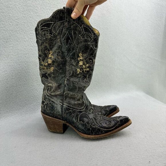 Corral Womens Distressed Leather Pointed Toe Western Boots Black Size 6.5W - Picture 1 of 10